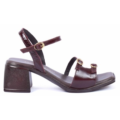 Sandales femme à mi-talons en cuir marron Andrea Bruni - Référence AB-518-510-M Sandales femme à mi-talons en cuir marron Andrea Bruni - Référence AB-518-510-M