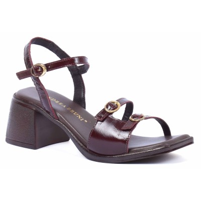 Sandales femme à mi-talons en cuir marron Andrea Bruni - Référence AB-518-510-M Sandales femme à mi-talons en cuir marron Andrea Bruni - Référence AB-518-510-M