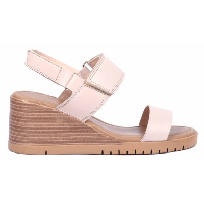 Sandales compensées en cuir beige pour femme Andrea Bruni - Référence AB-616-1-BG Sandales compensées en cuir beige pour femme Andrea Bruni - Référence AB-616-1-BG