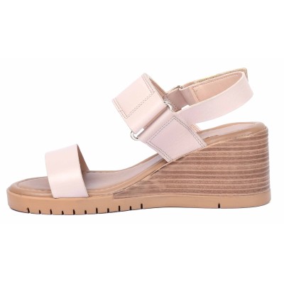 Sandales compensées en cuir beige pour femme Andrea Bruni - Référence AB-616-1-BG Sandales compensées en cuir beige pour femme Andrea Bruni - Référence AB-616-1-BG