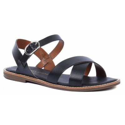 Sandales plates en cuir noir pour femme Andrea Bruni - Référence AB-9536-4-N Sandales plates en cuir noir pour femme Andrea Bruni - Référence AB-9536-4-N