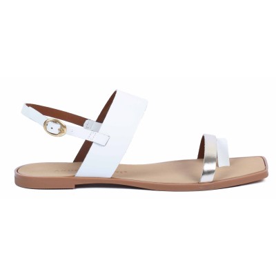 Sandale plate femme en cuir blanc cassé, modèle AB-666-7-BC signé Andrea Bruni Sandale plate femme en cuir blanc cassé, modèle AB-666-7-BC signé Andrea Bruni