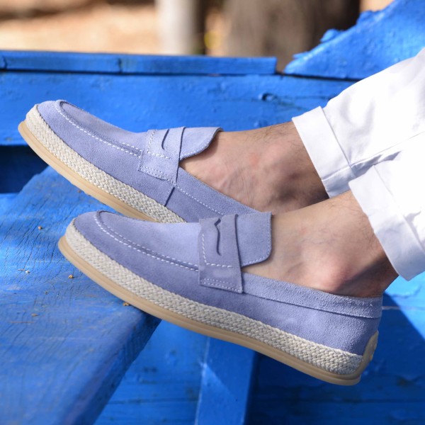 MOCASSINS HOMME EN SUÈDE BLEU CIEL
