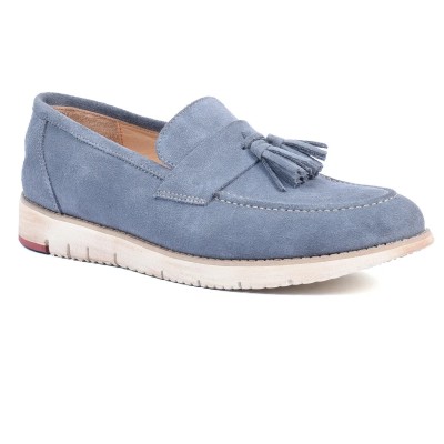 Mocassin à pompon HOMME MODERNE – Réf. HM-023-BL – Cuir véritable, couleur bleu, élégant et confortable. Mocassin à pompon HOMME MODERNE – Réf. HM-023-BL – Cuir véritable, couleur bleu, élégant et confortable.