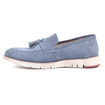 Mocassin à pompon HOMME MODERNE – Réf. HM-023-BL – Cuir véritable, couleur bleu, élégant et confortable. Mocassin à pompon HOMME MODERNE – Réf. HM-023-BL – Cuir véritable, couleur bleu, élégant et confortable.