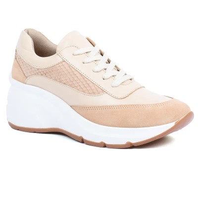 Basket compensée femme Andrea Bruni – Réf. AB-901-11-C – Couleur camel, 100 % cuir, élégante et tendance.