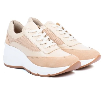Basket compensée femme Andrea Bruni – Réf. AB-901-11-C – Couleur camel, 100 % cuir, élégante et tendance.