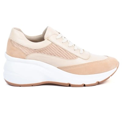 Basket compensée femme Andrea Bruni – Réf. AB-901-11-C – Couleur camel, 100 % cuir, élégante et tendance.