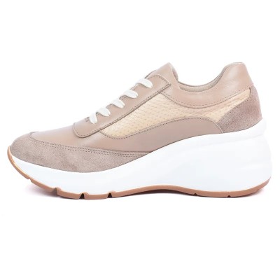 Basket compensée femme Andrea Bruni – Réf. AB-901-11-GRG – Couleur grège, 100 % cuir, chic et confortable.