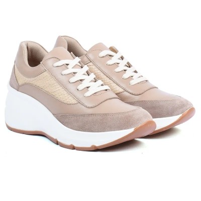 Basket compensée femme Andrea Bruni – Réf. AB-901-11-GRG – Couleur grège, 100 % cuir, chic et confortable.