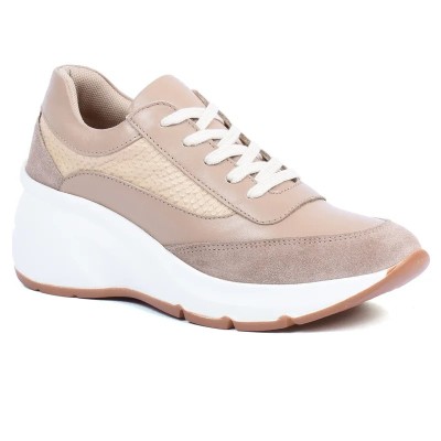 Basket compensée femme Andrea Bruni – Réf. AB-901-11-GRG – Couleur grège, 100 % cuir, chic et confortable.