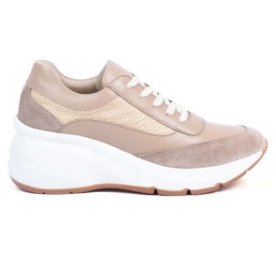 Basket compensée femme Andrea Bruni – Réf. AB-901-11-GRG – Couleur grège, 100 % cuir, chic et confortable.