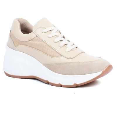 Basket compensée femme Andrea Bruni – Réf. AB-901-11-BG – Couleur beige, 100 % cuir, tendance et confortable.