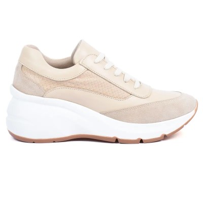 Basket compensée femme Andrea Bruni – Réf. AB-901-11-BG – Couleur beige, 100 % cuir, tendance et confortable.