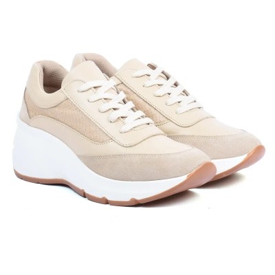 Basket compensée femme Andrea Bruni – Réf. AB-901-11-BG – Couleur beige, 100 % cuir, tendance et confortable.