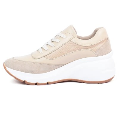 Basket compensée femme Andrea Bruni – Réf. AB-901-11-BG – Couleur beige, 100 % cuir, tendance et confortable.