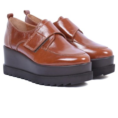 Derby Plateforme Femme Cuir Verni Marron Velcro - ANDREA BRUNI AB-103-2-M Derby Plateforme Femme Cuir Verni Marron Velcro - ANDREA BRUNI AB-103-2-M