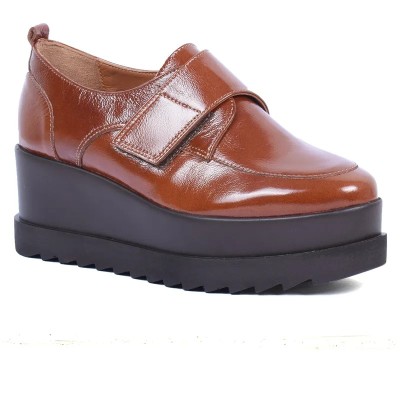 Derby Plateforme Femme Cuir Verni Marron Velcro - ANDREA BRUNI AB-103-2-M Derby Plateforme Femme Cuir Verni Marron Velcro - ANDREA BRUNI AB-103-2-M