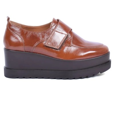 Derby Plateforme Femme Cuir Verni Marron Velcro - ANDREA BRUNI AB-103-2-M Derby Plateforme Femme Cuir Verni Marron Velcro - ANDREA BRUNI AB-103-2-M