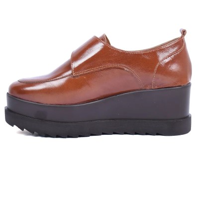 Derby Plateforme Femme Cuir Verni Marron Velcro - ANDREA BRUNI AB-103-2-M Derby Plateforme Femme Cuir Verni Marron Velcro - ANDREA BRUNI AB-103-2-M