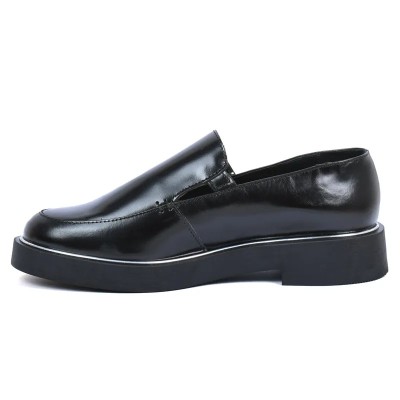 Mocassin plateforme femme Andrea Bruni en cuir lisse noir, bride décorative à boucle, semelle crantée. Réf. AB-360-3-N. Mocassin plateforme femme Andrea Bruni en cuir lisse noir, bride décorative à boucle, semelle crantée. Réf. AB-360-3-N.