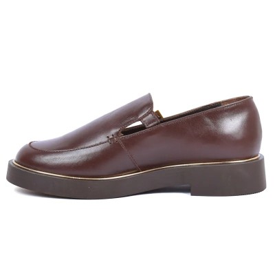 Mocassin plateforme femme Andrea Bruni en cuir marron foncé, bride décorative à boucle dorée. Réf. AB-360-3-M. Mocassin plateforme femme Andrea Bruni en cuir marron foncé, bride décorative à boucle dorée. Réf. AB-360-3-M.