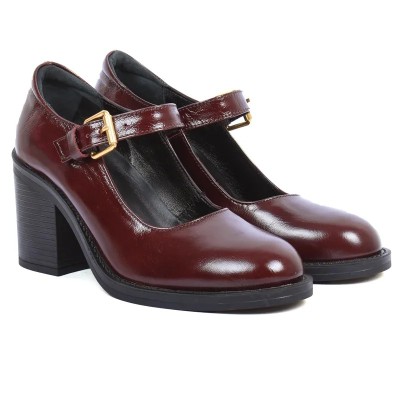 Babies à talon femme Andrea Bruni 100% cuir marron , talon carré épais, bride à boucle dorée. Réf. AB-253-1-M Babies à talon femme Andrea Bruni 100% cuir marron , talon carré épais, bride à boucle dorée. Réf. AB-253-1-M