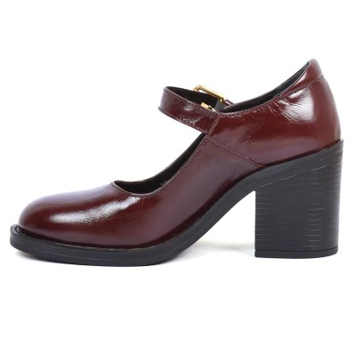 Babies à talon femme Andrea Bruni 100% cuir marron , talon carré épais, bride à boucle dorée. Réf. AB-253-1-M Babies à talon femme Andrea Bruni 100% cuir marron , talon carré épais, bride à boucle dorée. Réf. AB-253-1-M