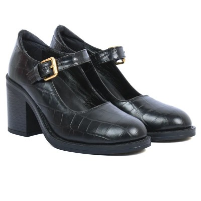Babies à talon femme – Réf. AB-253-1-CROCON – Couleur noir, 100 % cuir, tendance chic et élégante – Andrea Bruni. Babies à talon femme – Réf. AB-253-1-CROCON – Couleur noir, 100 % cuir, tendance chic et élégante – Andrea Bruni.