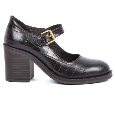 Babies à talon femme – Réf. AB-253-1-CROCOM – Couleur marron, 100 % cuir, style croco, tendance et chic – Andrea Bruni. Babies à talon femme – Réf. AB-253-1-CROCOM – Couleur marron, 100 % cuir, style croco, tendance et chic – Andrea Bruni.