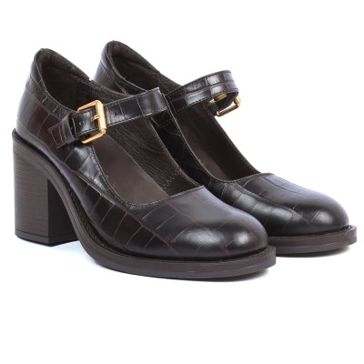 Babies à talon femme – Réf. AB-253-1-CROCOM – Couleur marron, 100 % cuir, style croco, tendance et chic – Andrea Bruni. Babies à talon femme – Réf. AB-253-1-CROCOM – Couleur marron, 100 % cuir, style croco, tendance et chic – Andrea Bruni.