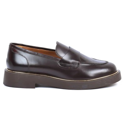 Mocassin Penny Loafer femme Andrea Bruni 100% cuir marron foncé, semelle épaisse noire avec liseré doré. Réf. AB-360-4-M. Mocassin Penny Loafer femme Andrea Bruni 100% cuir marron foncé, semelle épaisse noire avec liseré doré. Réf. AB-360-4-M.
