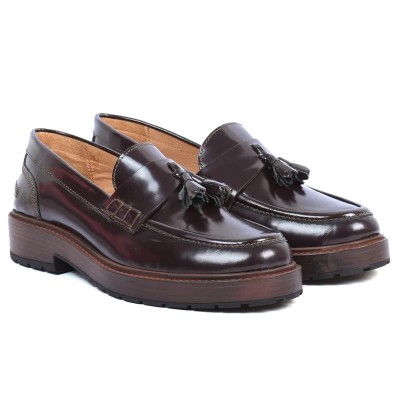 Mocassins femme en cuir marron ANDREA BRUNI AB-113-1-ABRAM avec semelle plateforme et pompons élégants Mocassins femme en cuir marron ANDREA BRUNI AB-113-1-ABRAM avec semelle plateforme et pompons élégants