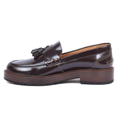 Mocassins femme en cuir marron ANDREA BRUNI AB-113-1-ABRAM avec semelle plateforme et pompons élégants Mocassins femme en cuir marron ANDREA BRUNI AB-113-1-ABRAM avec semelle plateforme et pompons élégants