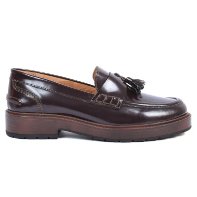 Mocassins femme en cuir marron ANDREA BRUNI AB-113-1-ABRAM avec semelle plateforme et pompons élégants Mocassins femme en cuir marron ANDREA BRUNI AB-113-1-ABRAM avec semelle plateforme et pompons élégants