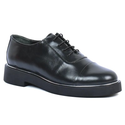 Chaussure Derby plateforme femme Andrea Bruni cuir lisse noir, lacets, Semelle épaisse noire avec liseré argenté Réf AB-360-2-N Chaussure Derby plateforme femme Andrea Bruni cuir lisse noir, lacets, Semelle épaisse noire avec liseré argenté Réf AB-360-2-N