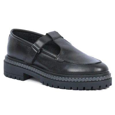 Mocassin plateforme femme Andrea Bruni cuir noir bride latérale Semelle épaisse noire avec liseré argenté Réf AB-360-1-N Mocassin plateforme femme Andrea Bruni cuir noir bride latérale Semelle épaisse noire avec liseré argenté Réf AB-360-1-N