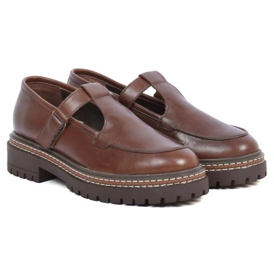 Mocassin plateforme femme Andrea Bruni cuir marron bride latérale Semelle épaisse marron avec liseré argenté Réf AB-360-1-M Mocassin plateforme femme Andrea Bruni cuir marron bride latérale Semelle épaisse marron avec liseré argenté Réf AB-360-1-M