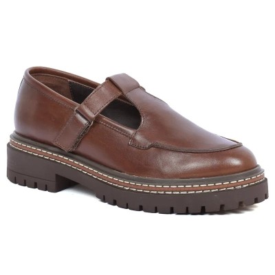 Mocassin plateforme femme Andrea Bruni cuir marron bride latérale Semelle épaisse marron avec liseré argenté Réf AB-360-1-M Mocassin plateforme femme Andrea Bruni cuir marron bride latérale Semelle épaisse marron avec liseré argenté Réf AB-360-1-M