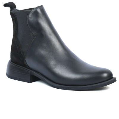 Boots Chelsea femme Andrea Bruni 100% cuir noir, empiècements élastiques et talon bas. Bout rond Réf AB-109-3-N Boots Chelsea femme Andrea Bruni 100% cuir noir, empiècements élastiques et talon bas. Bout rond Réf AB-109-3-N