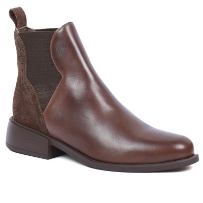 Boots Chelsea femme Andrea Bruni 100% cuir marron, empiècements élastiques et talon bas. Bout rond Réf AB-109-3-M Boots Chelsea femme Andrea Bruni 100% cuir marron, empiècements élastiques et talon bas. Bout rond Réf AB-109-3-M
