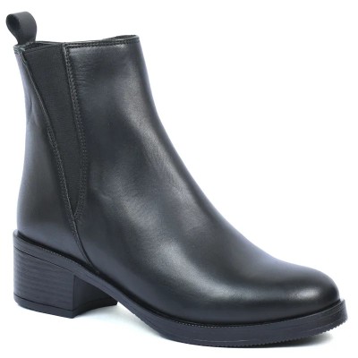Boots Chelsea femme Andrea Bruni 100% cuir noir, empiècements élastiques noir et talon carré bas. Bout rond Réf AB-524-1-N Boots Chelsea femme Andrea Bruni 100% cuir noir, empiècements élastiques noir et talon carré bas. Bout rond Réf AB-524-1-N