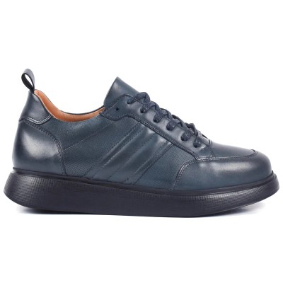 Chaussure de ville décontractée Sneaker en cuir bleu marine patiné pour homme avec semelle plateforme noire épaisse Chaussure de ville décontractée Sneaker en cuir bleu marine patiné pour homme avec semelle plateforme noire épaisse