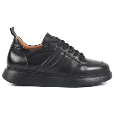 Chaussure de ville décontractée Sneaker en cuir noir patiné pour homme avec semelle plateforme noire épaisse Chaussure de ville décontractée Sneaker en cuir noir patiné pour homme avec semelle plateforme noire épaisse