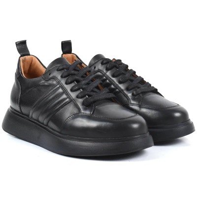 Chaussure de ville décontractée Sneaker en cuir noir patiné pour homme avec semelle plateforme noire épaisse Chaussure de ville décontractée Sneaker en cuir noir patiné pour homme avec semelle plateforme noire épaisse