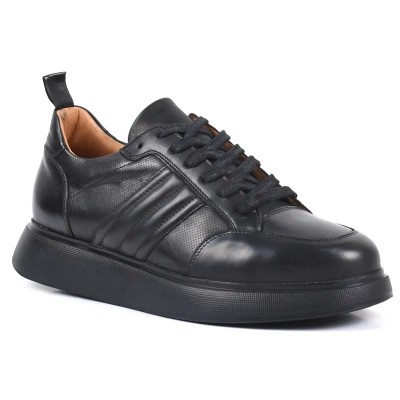 Chaussure de ville décontractée Sneaker en cuir noir patiné pour homme avec semelle plateforme noire épaisse Chaussure de ville décontractée Sneaker en cuir noir patiné pour homme avec semelle plateforme noire épaisse
