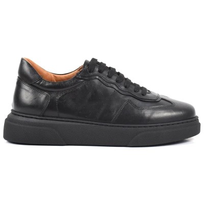 Chaussure de ville décontractée Sneaker en cuir noir pour homme, à lacets, avec semelle plateforme noire Chaussure de ville décontractée Sneaker en cuir noir pour homme, à lacets, avec semelle plateforme noire