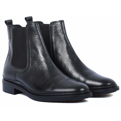 Bottines Chelsea homme en cuir grainé noir avec élastiques latéraux et semelle noire – Chelsea boots élégantes et confortables Bottines Chelsea homme en cuir grainé noir avec élastiques latéraux et semelle noire – Chelsea boots élégantes et confortables