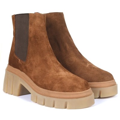 Bottine Chelsea Femme Suède Marron Semelle Crantée Plateforme Beige Boots Réf AB-393-3-DC Bottine Chelsea Femme Suède Marron Semelle Crantée Plateforme Beige Boots Réf AB-393-3-DC
