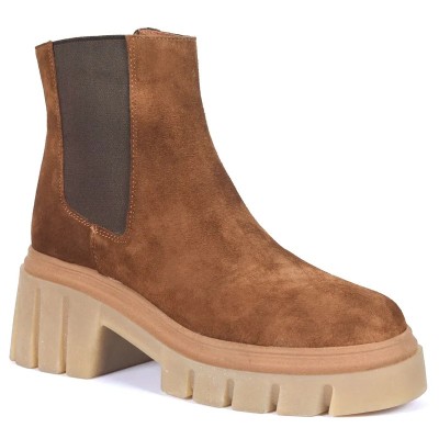 Bottine Chelsea Femme Suède Marron Semelle Crantée Plateforme Beige Boots Réf AB-393-3-DC Bottine Chelsea Femme Suède Marron Semelle Crantée Plateforme Beige Boots Réf AB-393-3-DC